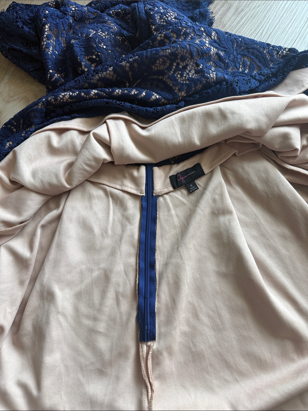 Aqua Navy Lace Fit-and-Flare Dress - Picture 4 of 6